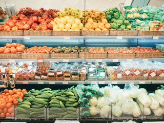 vegetables on shelf in supermarket