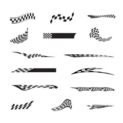 Vector of checkered racing flag splatters collection set