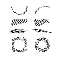 Vector of checkered racing flag splatters collection set