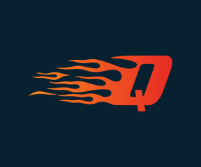 Letter Q flame Logo. speed logo design concept template