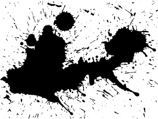 Black ink splatter cut out on and isolated on a white background