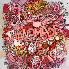 Handmade watercolor cartoon hand lettering and doodles elements