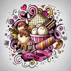 Cartoon cute doodles hand drawn Ice cream illustration