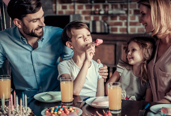 Family celebrating birthday