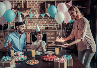 Family celebrating birthday