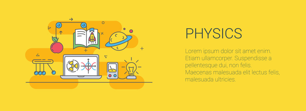 Simple flat graphics. The subject is physics. Vector illustration on the yellow background.