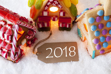 Colorful Gingerbread House, Snow, Text 2018