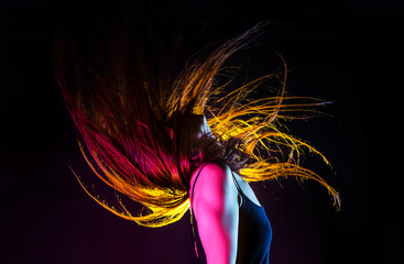 Color effect of young woman profile - Joy of life - ecstatic dance