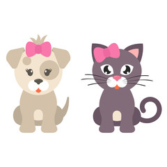 cartoon dog girl and cat