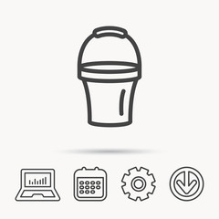 Bucket icon. Trash bin sign. Garden equipment symbol. Notebook, Calendar and Cogwheel signs. Download arrow web icon. Vector