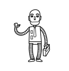 Robot Salesman, a hand drawn vector doodle cartoon illustration of a worker business robot.