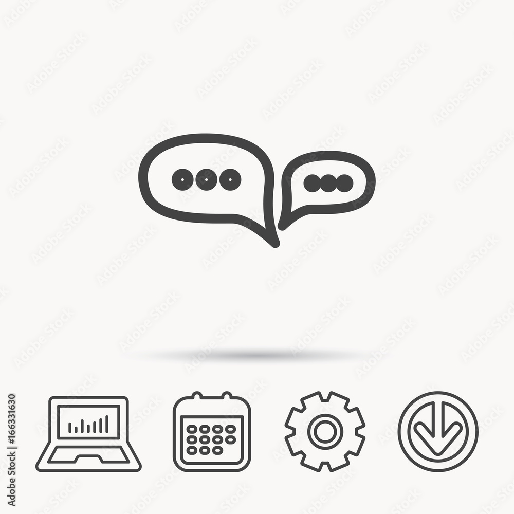 Poster chat icon. comment message sign. dialog speech bubble symbol. notebook, calendar and cogwheel signs.