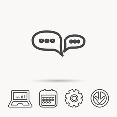 Chat icon. Comment message sign. Dialog speech bubble symbol. Notebook, Calendar and Cogwheel signs. Download arrow web icon. Vector