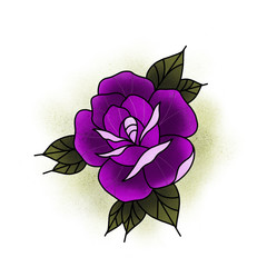 Traditional tattoo rose design. Cartoon illustration, hand drawn style.