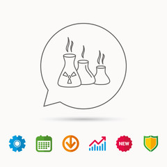 Fototapeta premium Industry building icon. Manufacturing sign. Chemical toxic production symbol. Calendar, Graph chart and Cogwheel signs. Download and Shield web icons. Vector