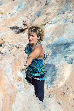 Old Style toned Portrait of female Rock Climber