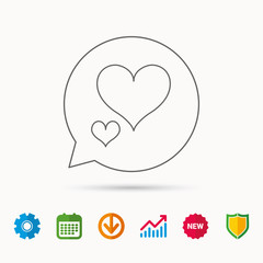 Love hearts icon. Lovers sign. Couple relationships. Calendar, Graph chart and Cogwheel signs. Download and Shield web icons. Vector