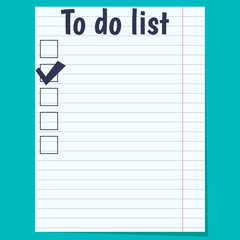 To do list, white paper in line on a blue background