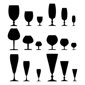 Wine glass black set on white background