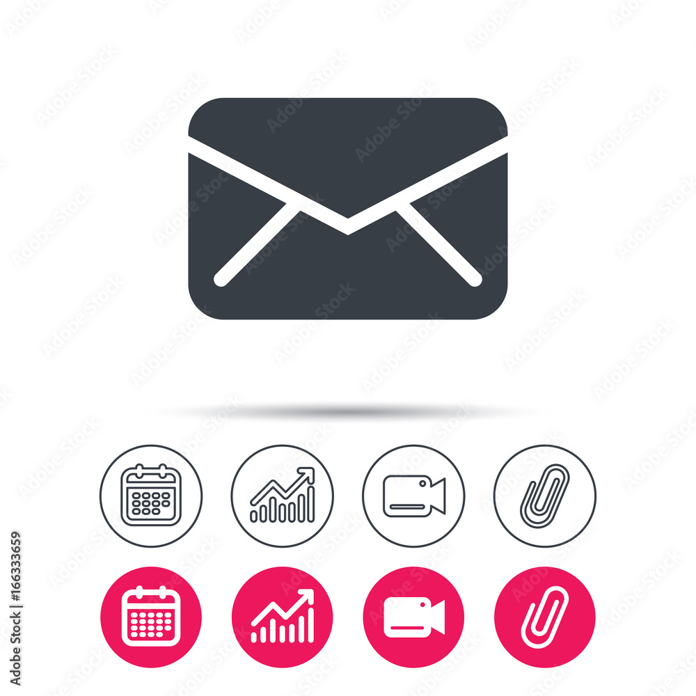 Poster envelope icon. send email message sign. internet mailing symbol. statistics chart, calendar and vide