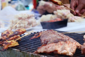 pork ribs on barbecue grill