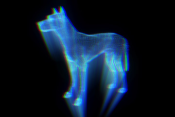 Dog in Hologram Wireframe Style. Nice 3D Rendering
- 166334236