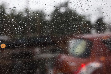 traffic jam at evening on rainy day