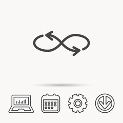 Shuffle icon. Mixed arrows sign. Randomize symbol. Notebook, Calendar and Cogwheel signs. Download arrow web icon. Vector