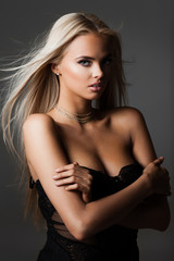 blond hair on grey