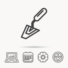 Spatula icon. Finishing repair tool sign. Notebook, Calendar and Cogwheel signs. Download arrow web icon. Vector