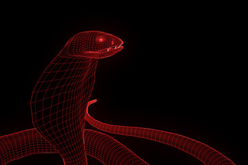 Snake in Hologram Wireframe Style. Nice 3D Rendering

