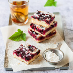 Black Currant Slice with a Glass of Tea