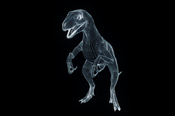 Dinosaur Raptor Velociraptor in Hologram Wireframe Style. Nice 3D Rendering
- 166335051