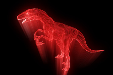 Dinosaur Raptor Velociraptor in Hologram Wireframe Style. Nice 3D Rendering
- 166335052