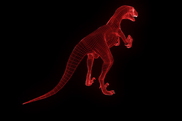 Dinosaur Raptor Velociraptor in Hologram Wireframe Style. Nice 3D Rendering
