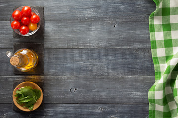 spice, herbs and food ingredients on wood