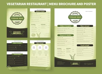 Fotobehang Restaurant menu brochure template. Vector design, modern cover layout for posters and flyers. Professional design with hand-drawn elements for bifold brochure to vegetarian restaurant price list. © Mikko Lemola