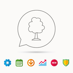 Tree icon. Forest wood sign. Nature environment symbol. Calendar, Graph chart and Cogwheel signs. Download and Shield web icons. Vector