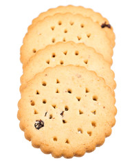 Fruit sweet biscuits with raisins on a white background