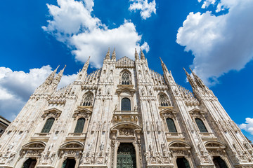 View of the Milan cathedral - Duomo di Milano on a beautiful day, Italy