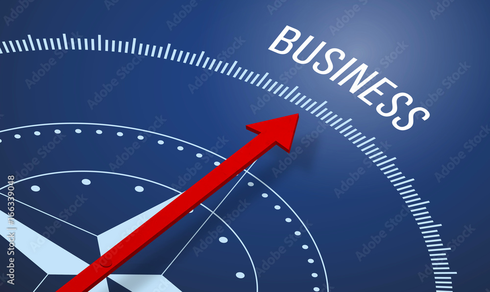 Poster 3d rendering of a compass with a business icon.