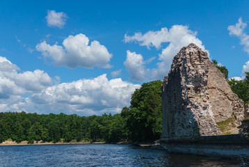 Fototapeta na wymiar Ruins of the castle in Koknese in Latvia.July 2017