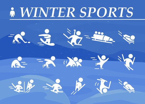 Vector collection of white winter sport athlete silhouettes - icons and emblemes