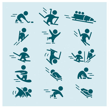 Vector flat winter sport icons and emblems isolated collection