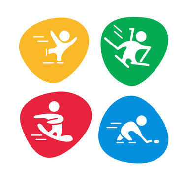 Vector flat simple winter sport icons isolated