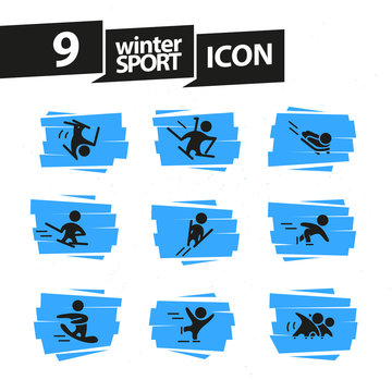 Vector flat winter sports human icons set isolated