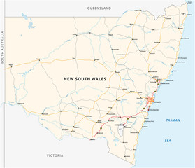 Road map of the Australian state New South Wales map - obrazy, fototapety, plakaty