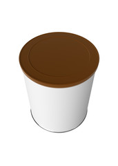 3D realistic render of Round white tin can with brown plastic lid, Container for tea, coffee, sugar, candy, food, spice or paint. Realistic packaging mock up template with clipping path.