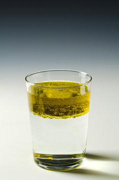 Physics. Immiscible fluids, oil and water. 4 of 4 image series.
