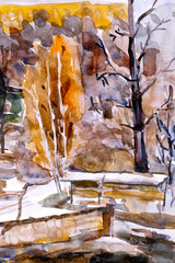 Autumn. Watercolor painting.